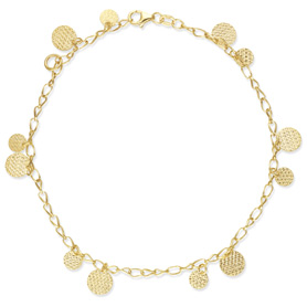 Textured Circles Anklet, 14K Yellow Gold