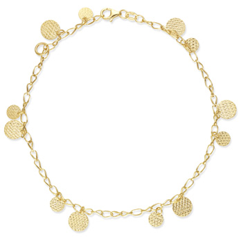 Textured Circles Anklet, 14K Yellow Gold