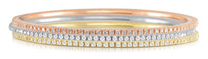 Set of Three Stackable Tri-Color Diamond Bangle Bracelets