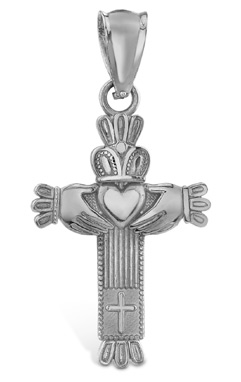 ... 14k white gold claddagh cross pendant pendant measures 3 4 tall x just