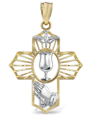 Holy Communion Cross Pendant, 14K Two-Tone Gold