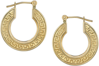 Greek Key Hoop Earrings, 14K Gold
