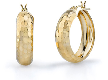Hammered Hoop Earrings, 14K Gold