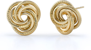 Textured Love Knot Earrings, 14K Yellow Gold