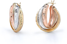 14K Tri-Color Gold Twist Earrings