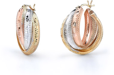 14K Tri-Color Gold Twist Earrings