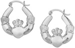 Claddagh Hoop Earrings, 14K White Gold