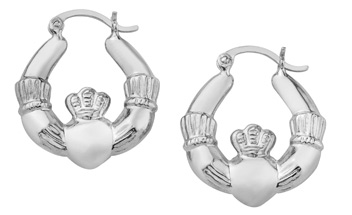 Claddagh Hoop Earrings, 14K White Gold