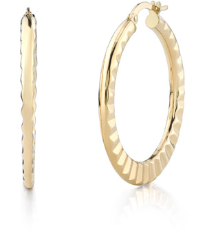 Ridged Design Italian Hoop Earrings, 14K Yellow Gold