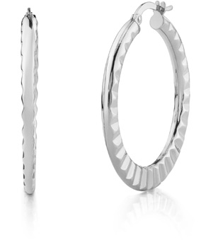 Ridged Design Italian Hoop Earrings, 14K White Gold