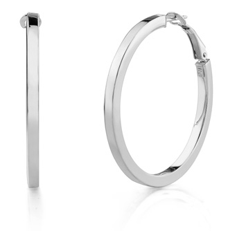 Flat Italian Hoop Earrings, 14K White Gold