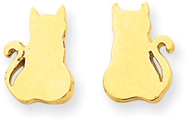 14K Yellow Gold Cat Earrings