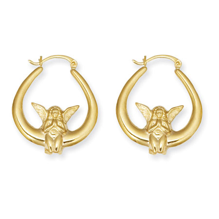 Angelic Hoop Earrings Crafted in 14K Yellow Gold