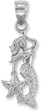 Mermaid Pendant in 14K White Gold