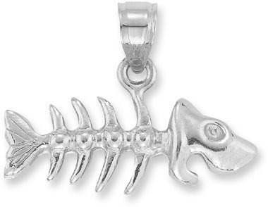 Fishbone Pendant in 14K White Gold