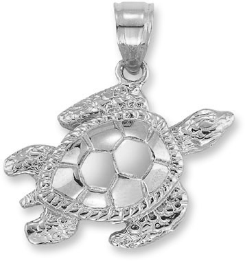Sea Turtle Pendant in 14K White Gold