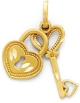 14K Yellow Gold Diamond Cut Polished Key & Lock Pendant