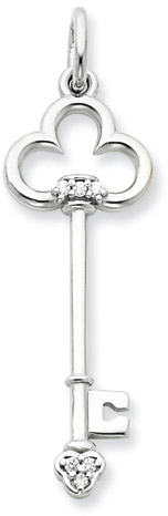14K White Gold and Diamond Club Key Pendant