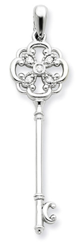 14K White Gold and Diamond Filigree Key Pendant
