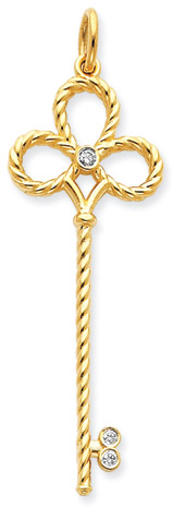 14K Yellow Gold and Diamond Rope Key Pendant