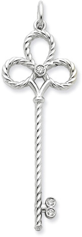 14K White Gold and Diamond Rope Key Pendant