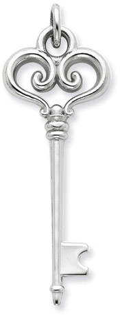 14K White Gold Key Pendant