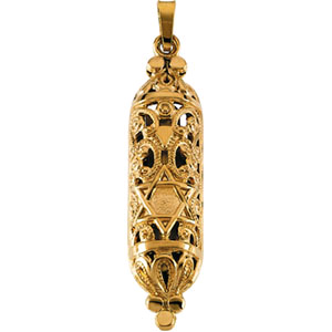 14K Yellow Gold Hollow Mezuzah Pendant