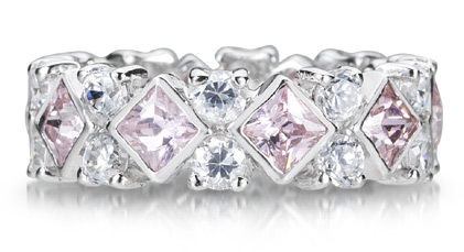 Pink and White Princess CZ Band, 14K White Gold