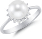 7mm Cultured Pearl and Diamond Crown Ring, 14K White Gold