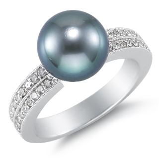 Tahitian Black Pearl and 1/3 Carat Diamond Ring