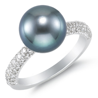 Naturally Cultured Black Tahitian Pearl and 1/2 Carat Diamond Ring