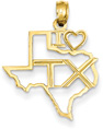 I Love Texas Pendant in 14K Gold