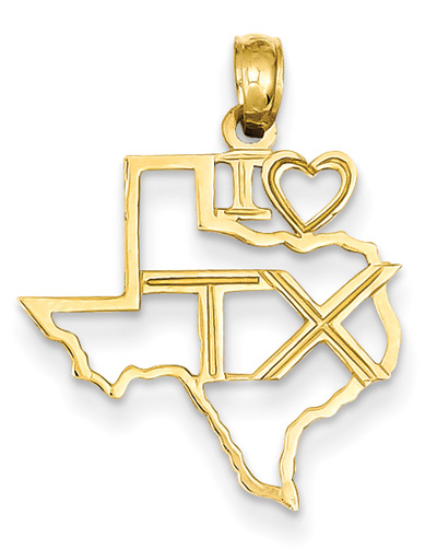 I Love Texas Pendant in 14K Gold