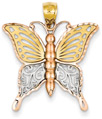 14K Tri-Color Gold Butterfly Pendant