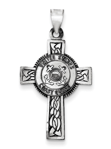 United States Coast Guard Cross Pendant in Sterling Silver