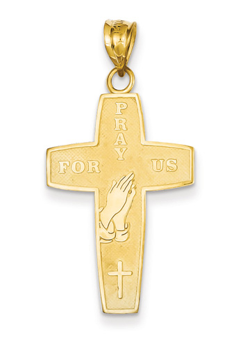 Prayer Cross Pendant, 14K Yellow Gold