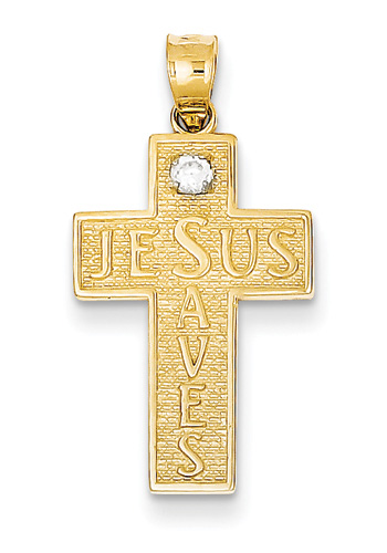 Jesus Saves CZ Cross Pendant
