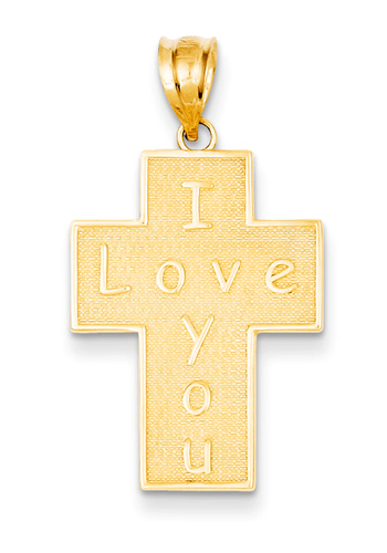 I Love You Cross Pendant, 14K Gold