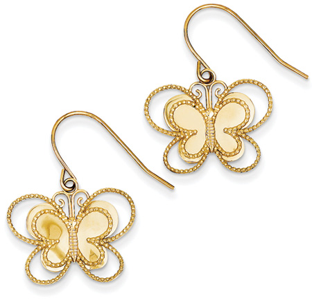 Butterfly Shepherd Hook Earrings in 14K Gold