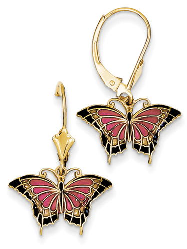 Red Butterfly Wings Earrings in 14K Gold