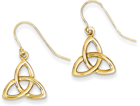 Celtic Triquetra Knot Earrings, 14K Yellow Gold