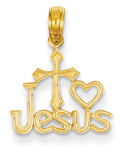 I Love Jesus Cross Pendant, 14K Yellow Gold