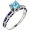 princess-cut aquamarine and blue sapphire ring