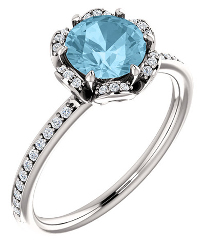Floral-Inspired Aquamarine and Diamond Ring in 14K White Gold