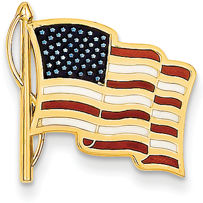 14K Solid Gold American Flag Tie-Tac, Red White and Blue