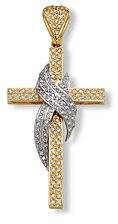 14K Gold Two Tone CZ Cross with Robe Design