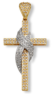 14K Gold Two Tone CZ Cross with Robe Design