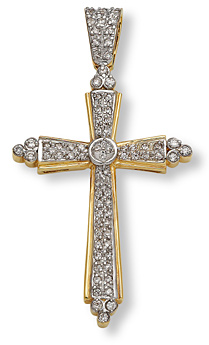 14K Two-Tone Gold Large CZ Cross Pendant