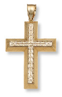 14K Gold Engraved Design Cross - Large