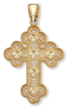 14K Gold Diamond Cut Cross - Large